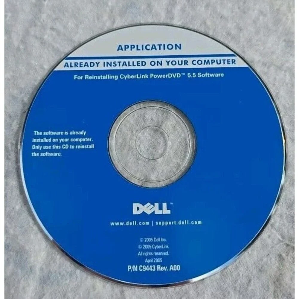 Dell CyberLink PowerDVD 5.5 Software Install Installation Disc CD ROM April 2005